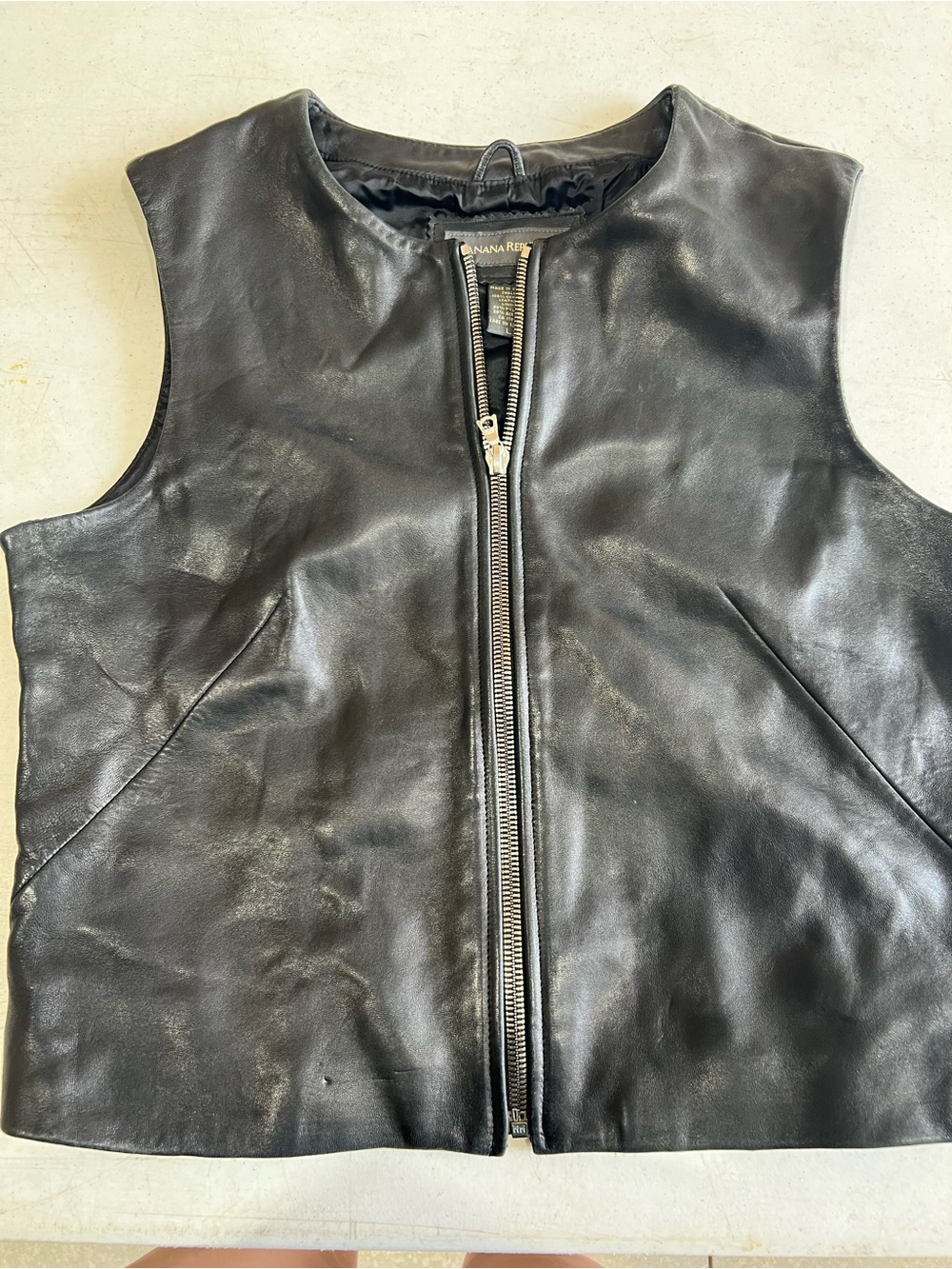 Banana Republic Black Leather Zip-Front Vest